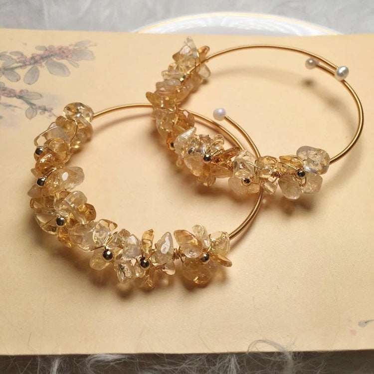 Gold-Tone Citrine Bracelet • Wire-Wrapped Wealth Vibes for Bold Energy