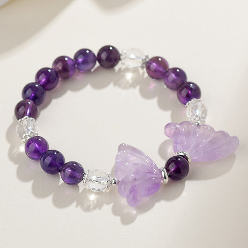 Elegant Bohemian Crystal Butterfly Wings Bracelet - Purple & White Gemstone Healing Jewellery Gift for Women
