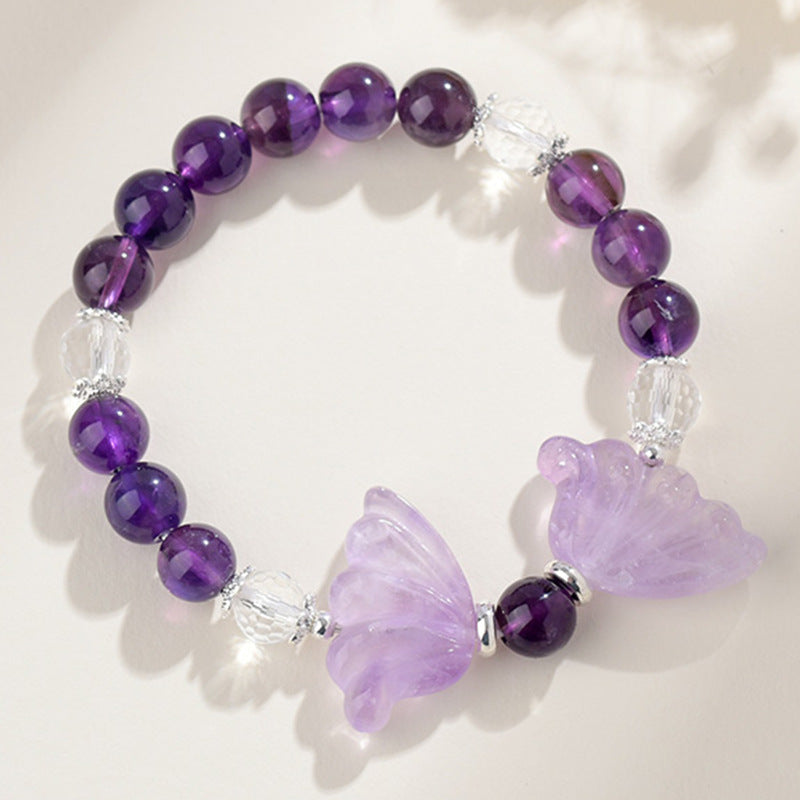 Elegant Bohemian Crystal Butterfly Wings Bracelet - Purple & White Gemstone Healing Jewellery Gift for Women