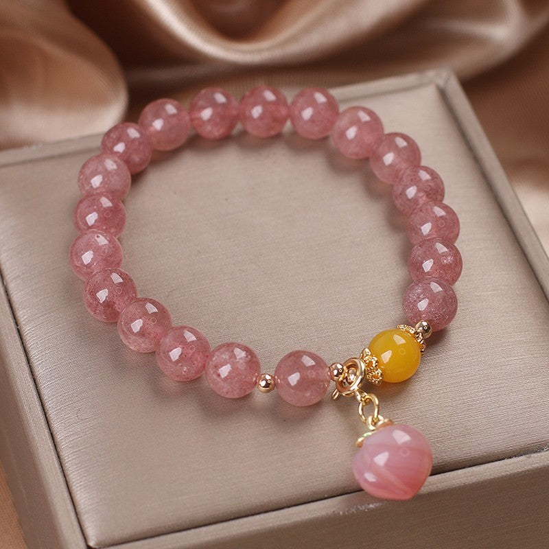 Adorable Strawberry Quartz Love Energy Bracelet đź’– Sweet Charm Beaded Jewellery: