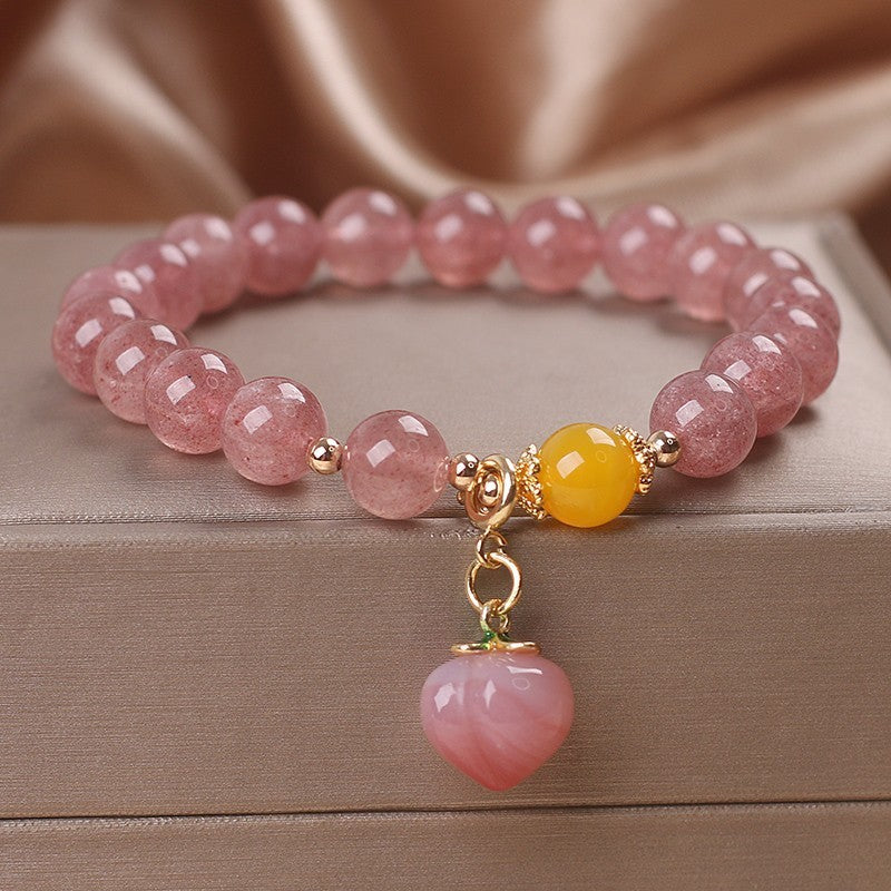 Adorable Strawberry Quartz Love Energy Bracelet đź’– Sweet Charm Beaded Jewellery: