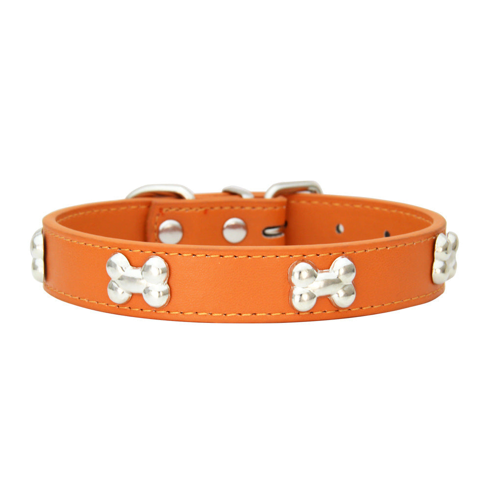 Adjustable PU Leather Dog Collar | 4 Vibrant Colors, 4 Sizes with Alloy Bone Buckle – Stylish & Secure Pet Collar for All Breeds