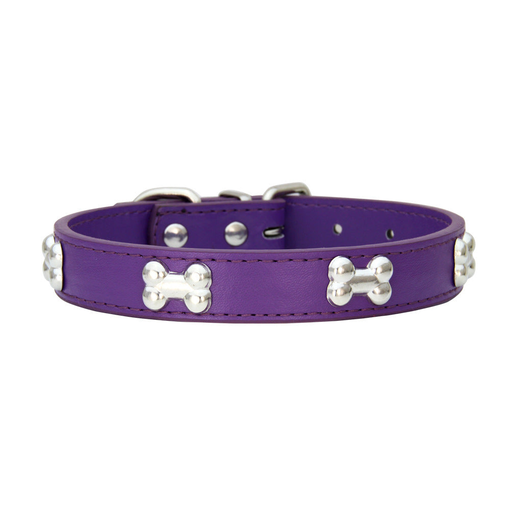 Adjustable PU Leather Dog Collar | 4 Vibrant Colors, 4 Sizes with Alloy Bone Buckle – Stylish & Secure Pet Collar for All Breeds