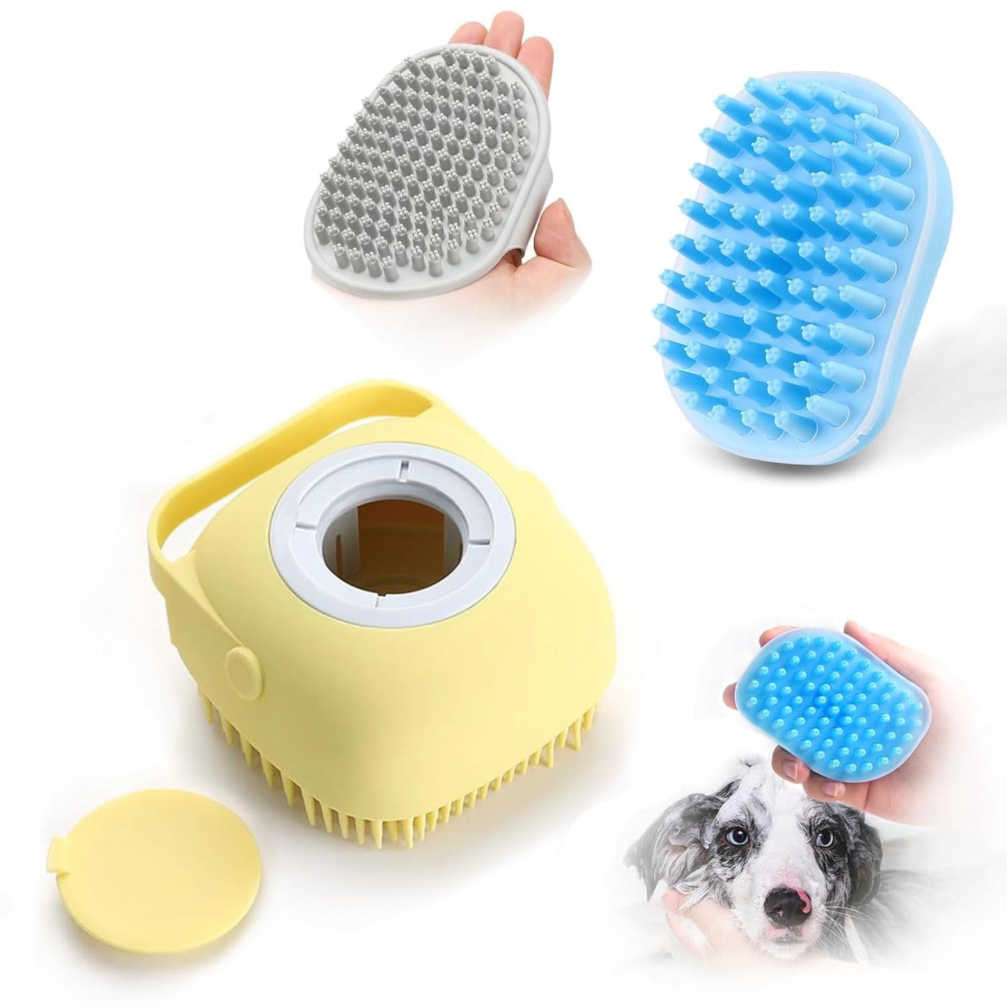 Pet G2-in-1 Pet Grooming Brush & Soap Dispenser | Silicone Bristles for Dogs & Cats – Long/Short Hair Friendly