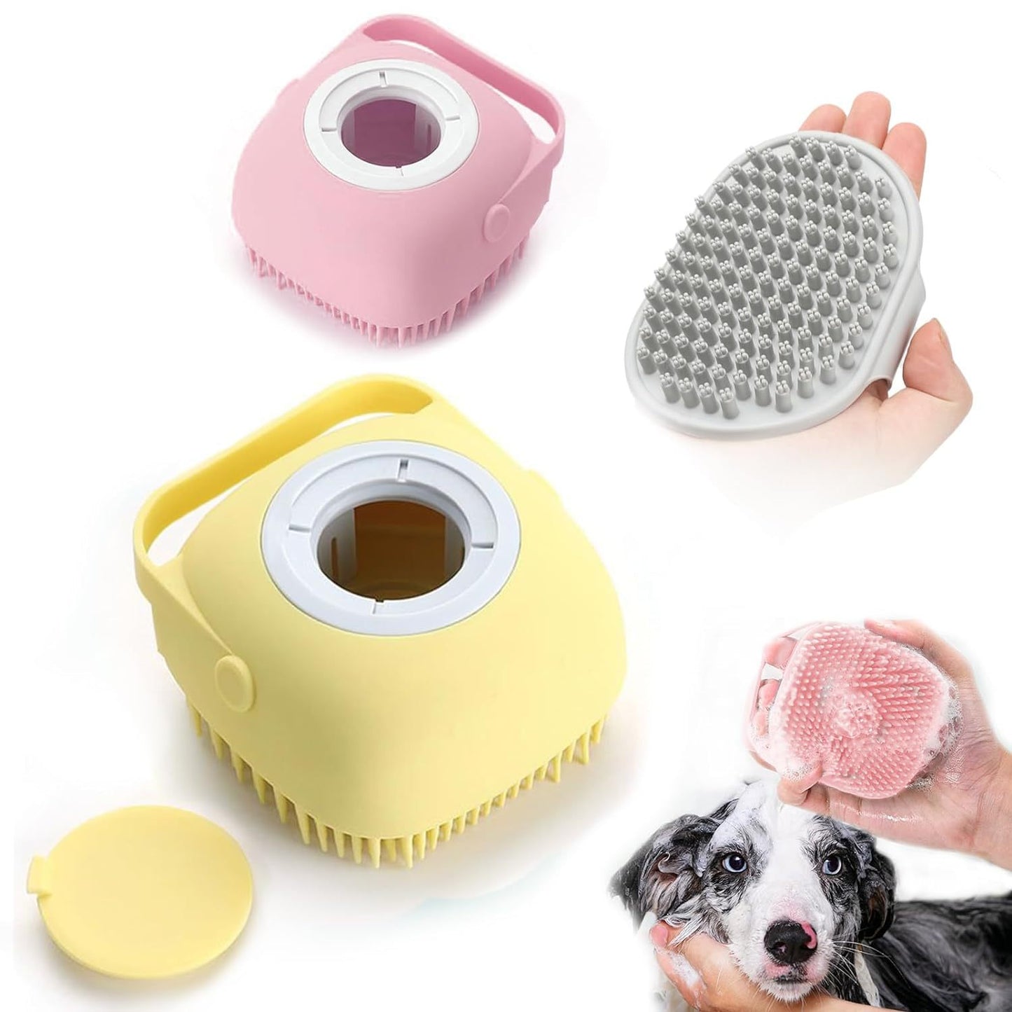 Pet G2-in-1 Pet Grooming Brush & Soap Dispenser | Silicone Bristles for Dogs & Cats – Long/Short Hair Friendly