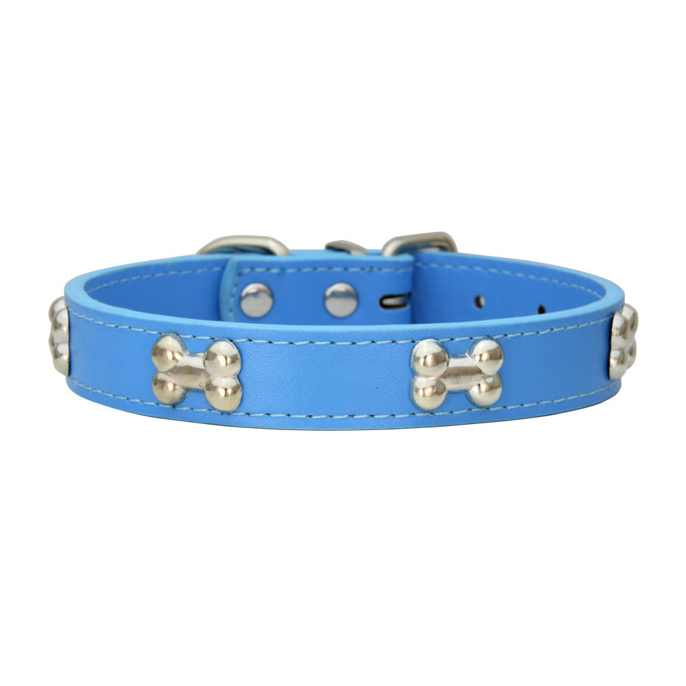 Adjustable PU Leather Dog Collar | 4 Vibrant Colors, 4 Sizes with Alloy Bone Buckle – Stylish & Secure Pet Collar for All Breeds
