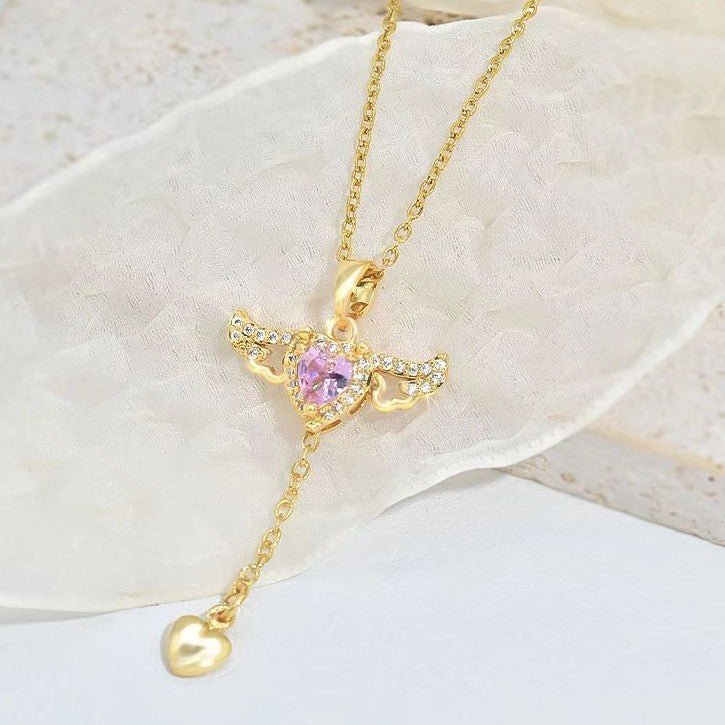 💖 Cupid's Wing – Angel Heart Pendant Necklace (Adjustable)