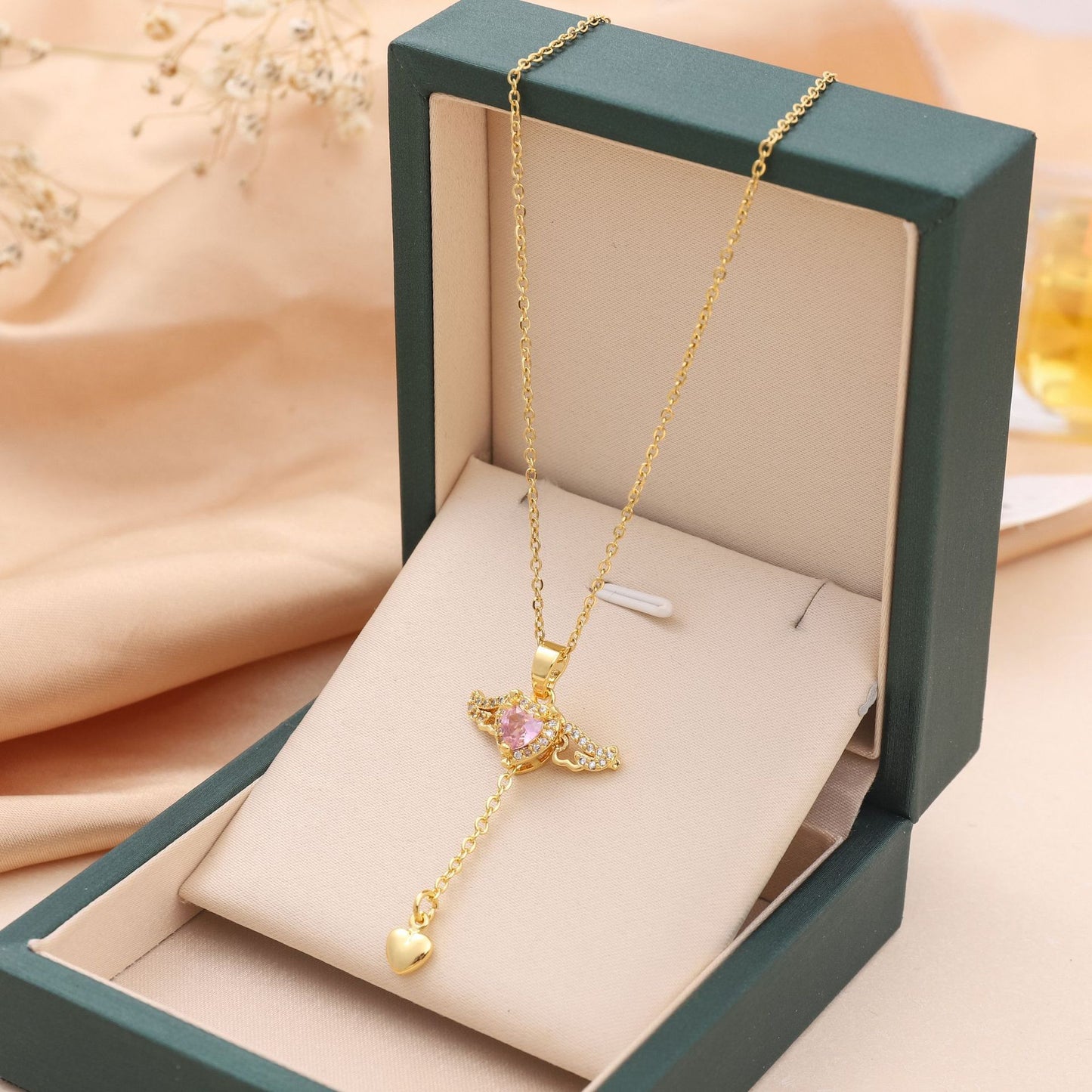 💖 Cupid's Wing – Angel Heart Pendant Necklace (Adjustable)
