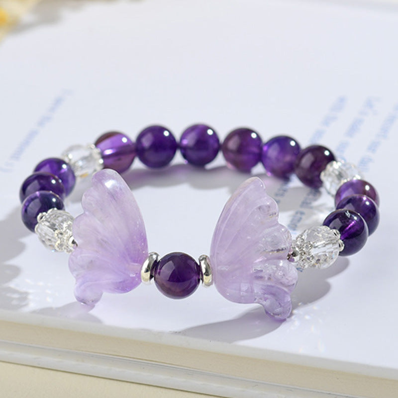 Elegant Bohemian Crystal Butterfly Wings Bracelet - Purple & White Gemstone Healing Jewellery Gift for Women