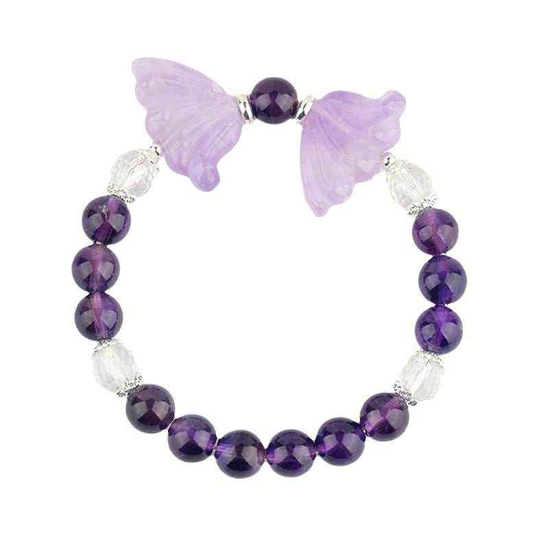 Elegant Bohemian Crystal Butterfly Wings Bracelet - Purple & White Gemstone Healing Jewellery Gift for Women