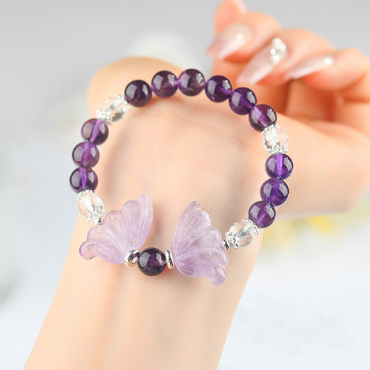 Elegant Bohemian Crystal Butterfly Wings Bracelet - Purple & White Gemstone Healing Jewellery Gift for Women