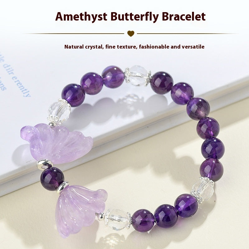 Elegant Bohemian Crystal Butterfly Wings Bracelet - Purple & White Gemstone Healing Jewellery Gift for Women