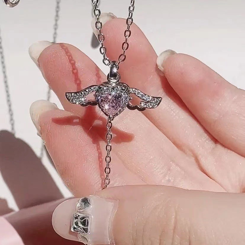 💖 Cupid's Wing – Angel Heart Pendant Necklace (Adjustable)