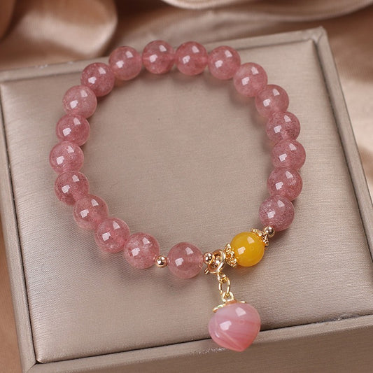 Adorable Strawberry Quartz Love Energy Bracelet 💖 Sweet Charm Beaded Jewellery: