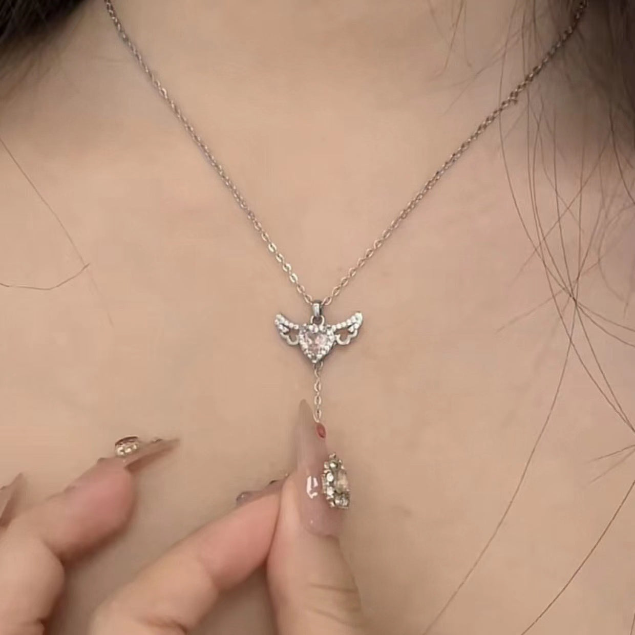 💖 Cupid's Wing – Angel Heart Pendant Necklace (Adjustable)