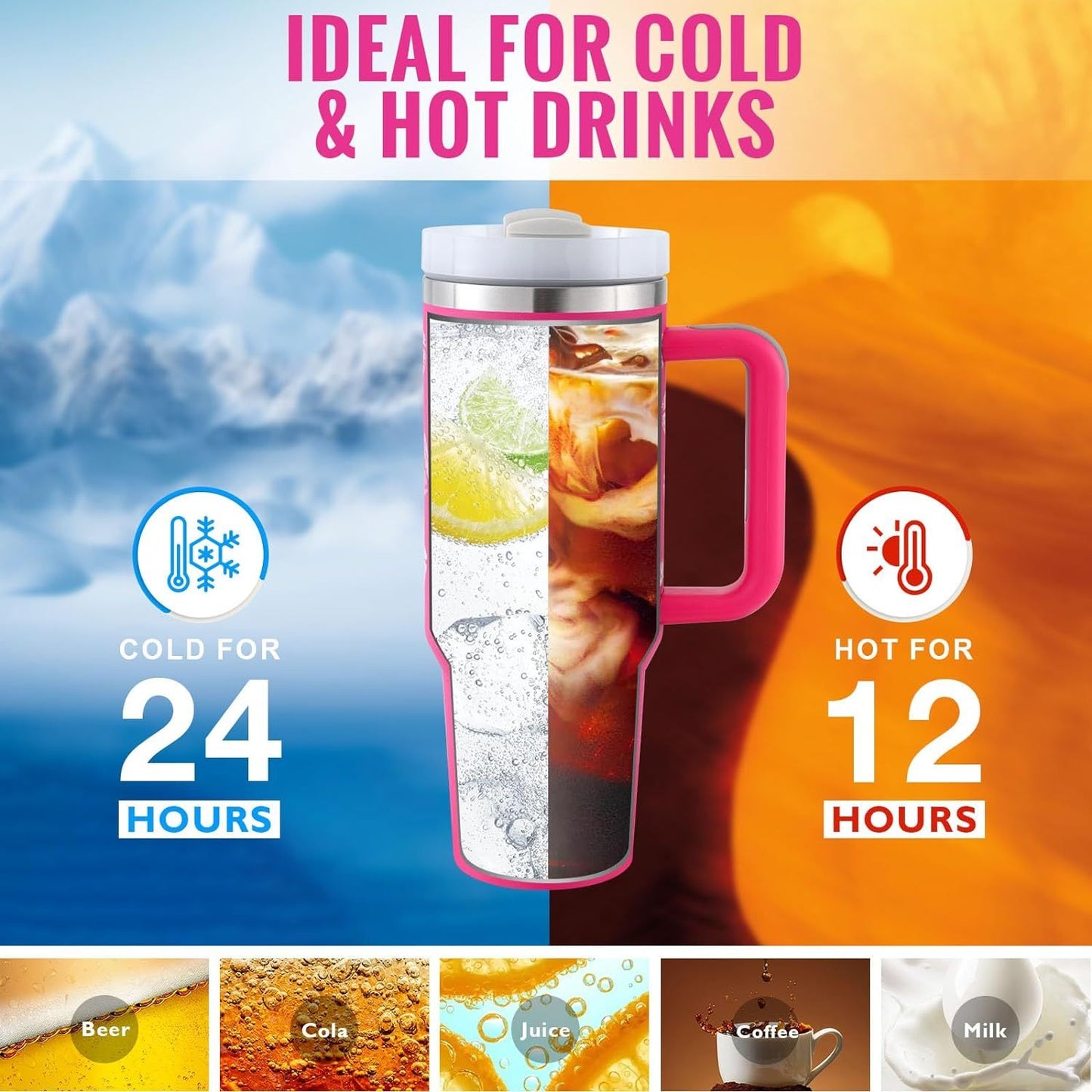 💋 Dream Pop – 40oz Insulated Tumbler with Handle (Heart & Laser Styles)