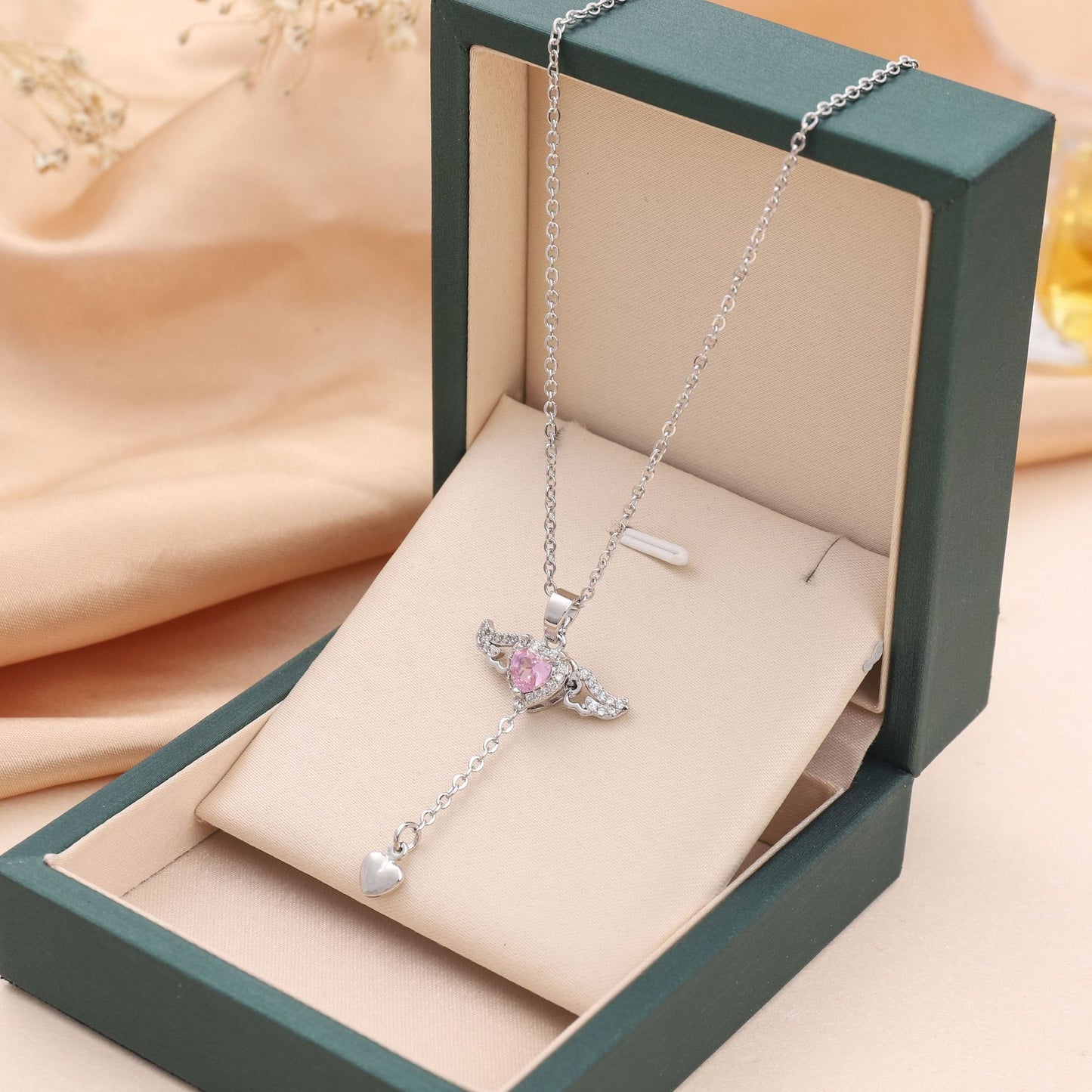 💖 Cupid's Wing – Angel Heart Pendant Necklace (Adjustable)