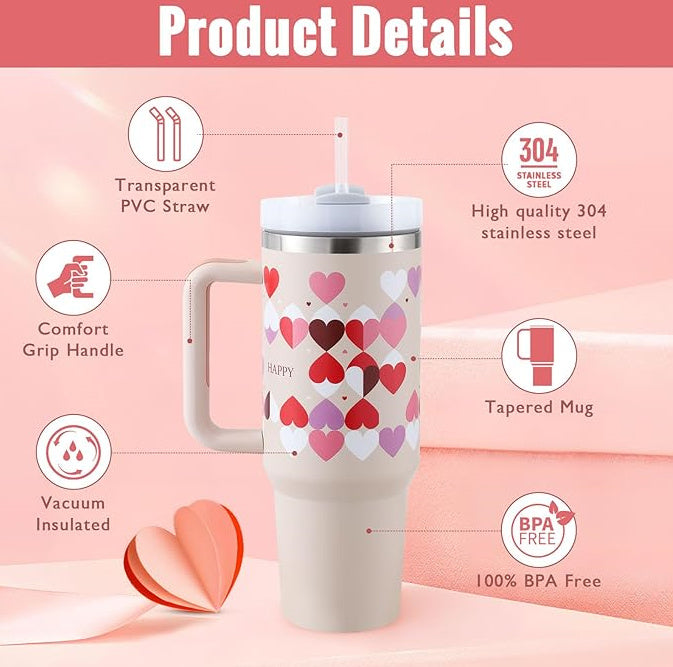 💋 Dream Pop – 40oz Insulated Tumbler with Handle (Heart & Laser Styles)