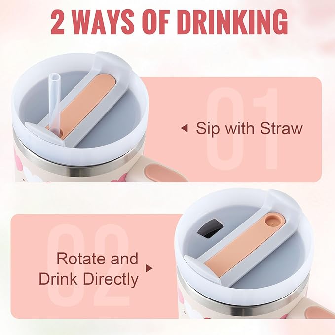 💋 Dream Pop – 40oz Insulated Tumbler with Handle (Heart & Laser Styles)